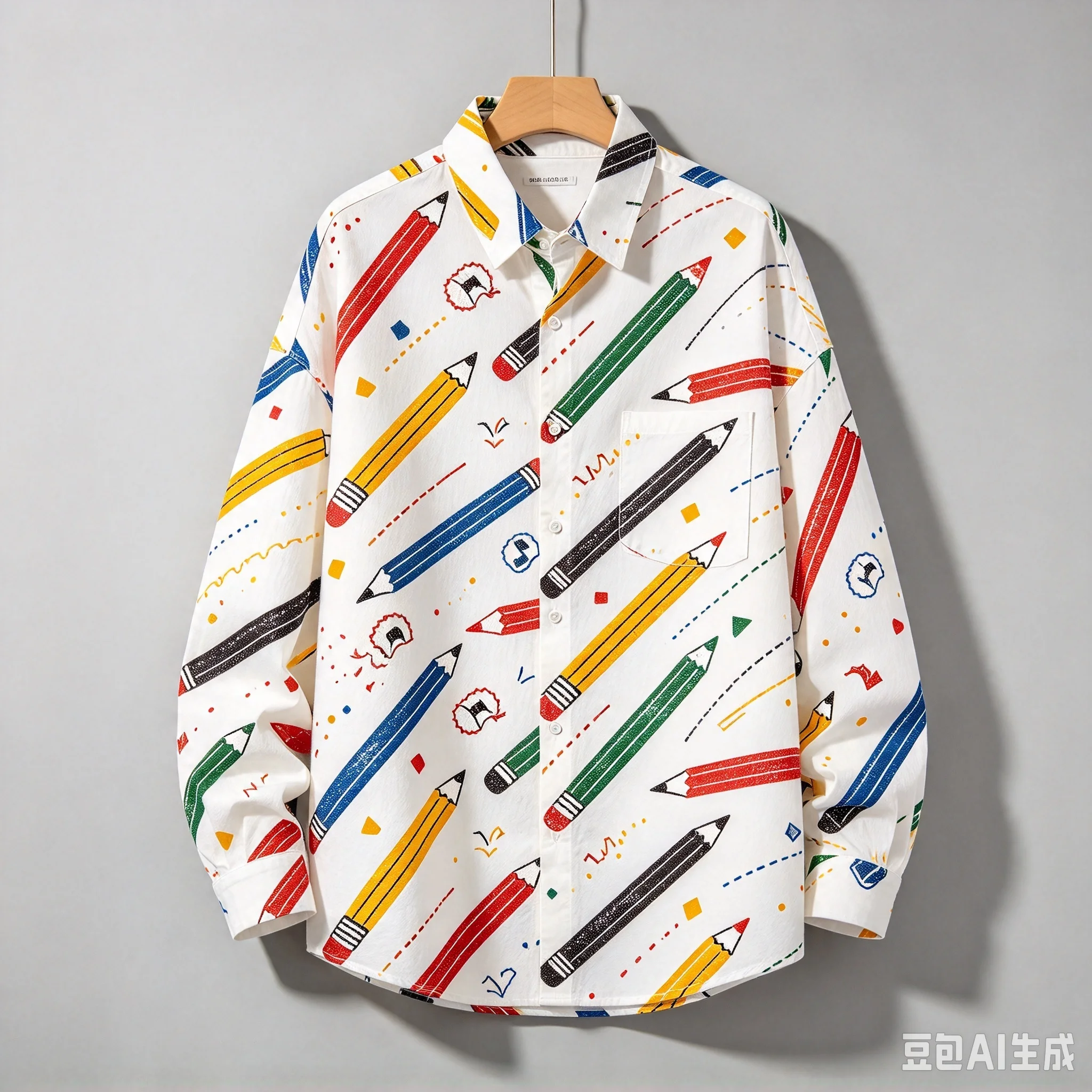 Pencil Print Shirt Unisex Casual Long Sleeve Button Down Shirt Vintage Art School Print Oversized Blouse Tops