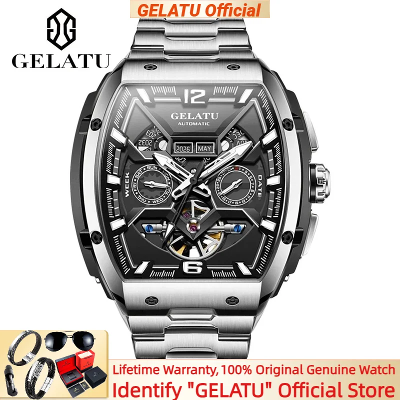 

GELATU 6013 Highend Men Watches Waterproof Skeleton Date Week Display Luminous Big Dial Multifunction Wristwatch Reloj Hombre