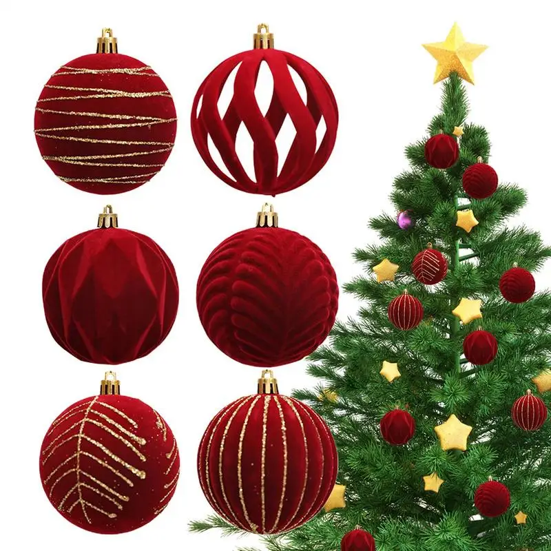 6 ชิ้น/กล่อง 8 ซม.เครื่องประดับคริสต์มาสFlocking BallหัตถกรรมXmas Party Decorต้นคริสต์มาสแขวนจี้ของขวัญNoel Navidad