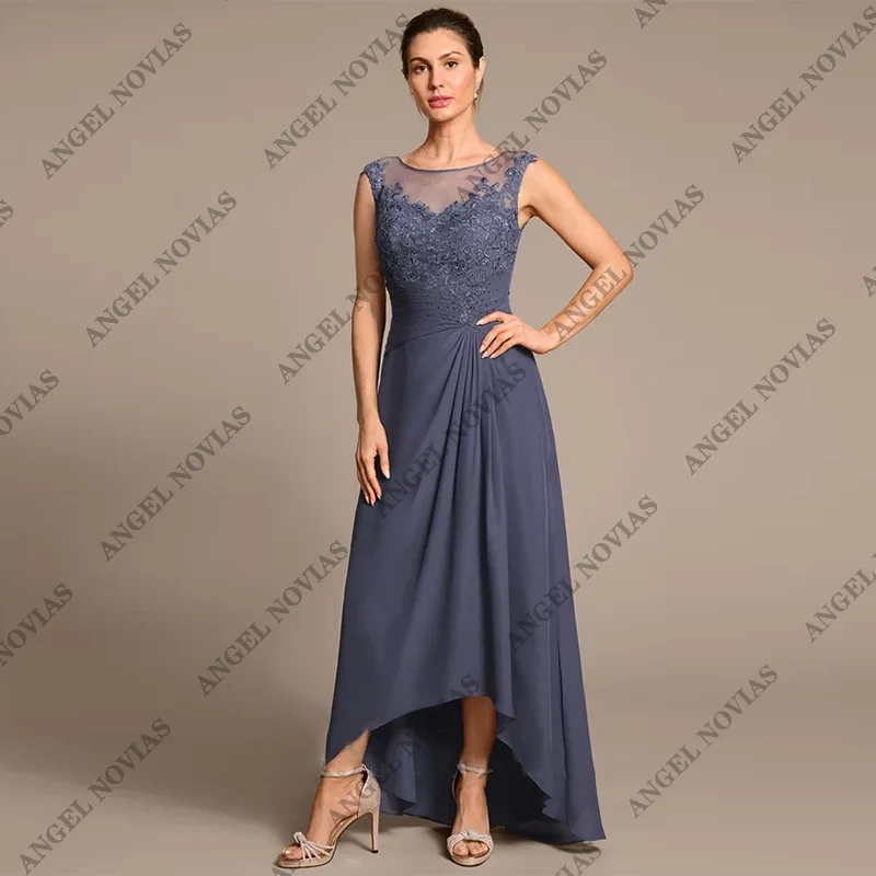 

Customized High Low Stormy Blue Mother of the Bride Dresses 2025 Wedding Guest Gowns Appliques Vestido De Festa De Casamento