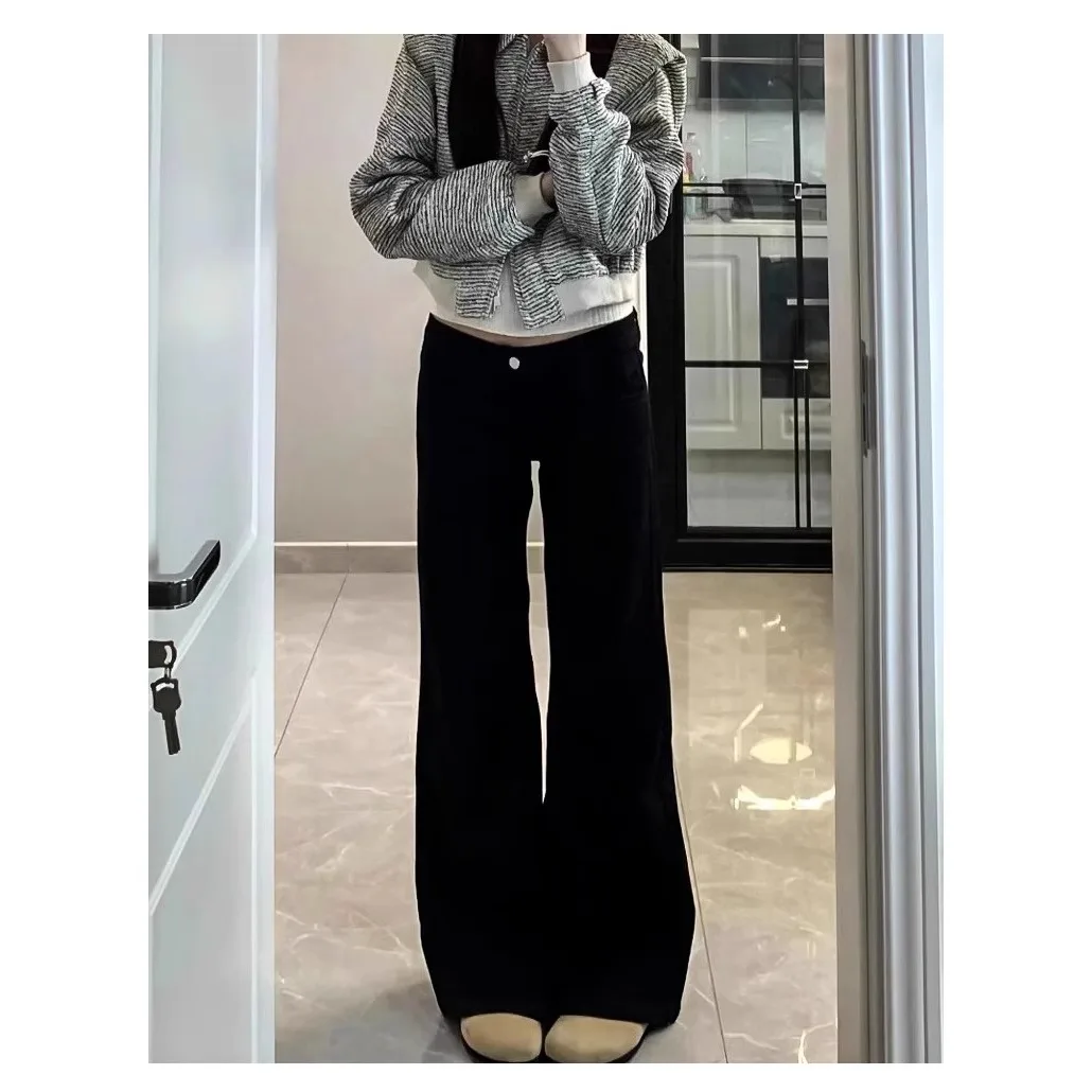 Spring New plus Size High Waist Flared Jeans Women's Loose Wide Leg Bootcut Draping Floor Length Pants Cotton Stretch Denim