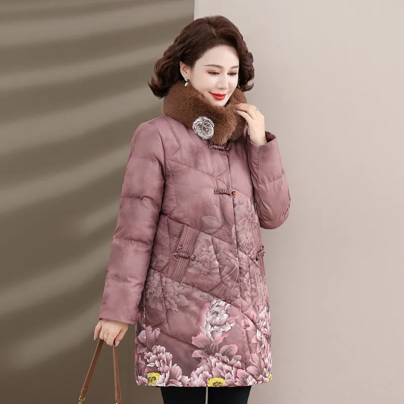 Winter Fleece-lined Thickened Cotton-padded Coat For Middle-aged Elderly Women Stylish Down Cotton Jacket