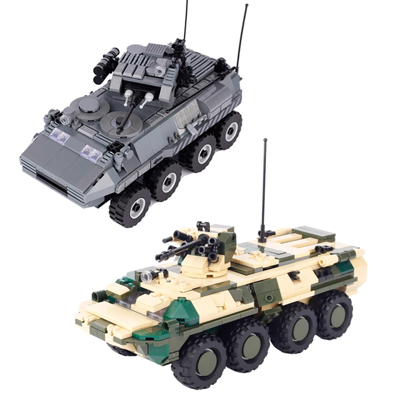 

MOC Military Armored Vehicle Building Block BTR-82 Wheeled Armored Vehicle APV WW2 Tank Bricks Block Toys for Boys