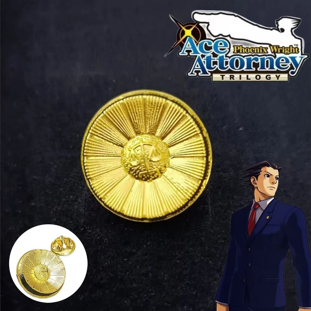 Juego Ace Attorney Phoenix Wright Athena Cykes insignia de Cosplay broches dorados de aleación disfraces Pin mochila decoración accesorios de fiesta