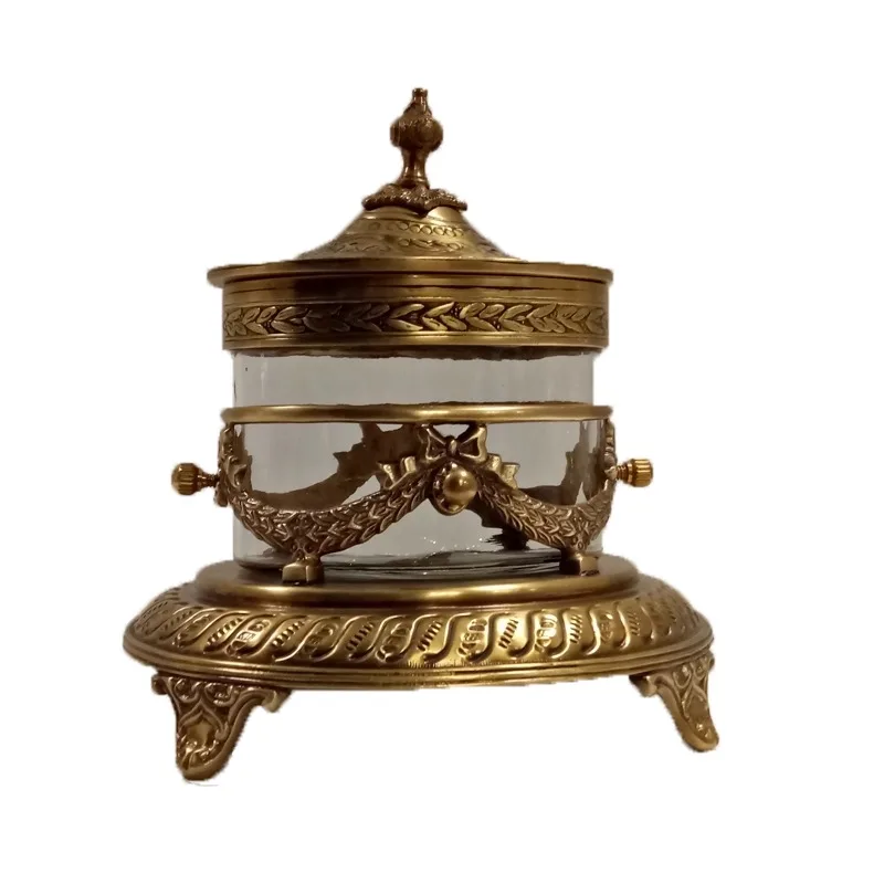 Brass with glass desktop jewelry storage box ornament dried fruit box candy jar European seasoning bottle storage box