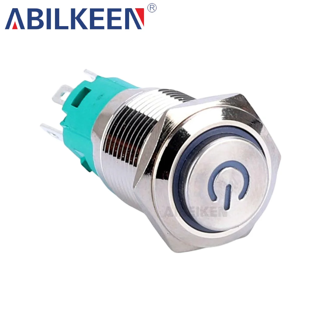 Wholesale 16MM Waterproof 24V High Round Latching Metal Push Button Red / Blue LED Brass Nickel  for Industrial Electrical