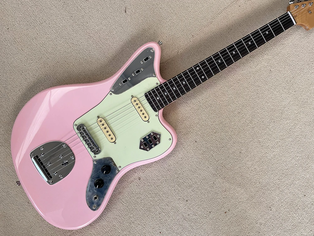 6 Strings Pink Electric Guitar with White Pickguard Rosewood Fretboard,Can be Customized