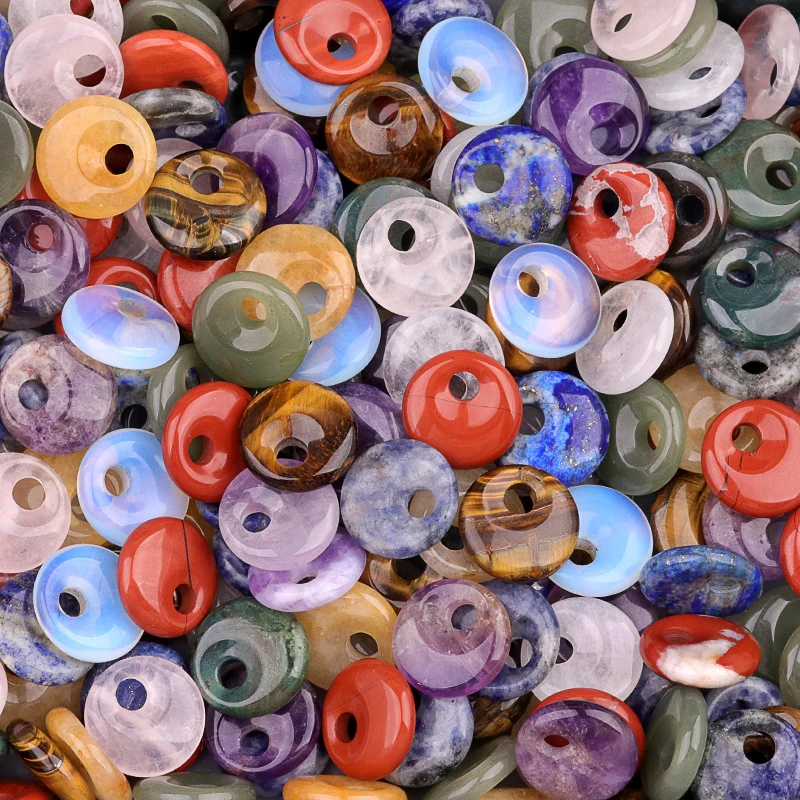 1 stücke 20mm Natürliche Stein Große Loch Perlen Flache Runde Rosa Quarz Achat Jade Kristall Perle Für DIY Glück halskette Schmuck Machen