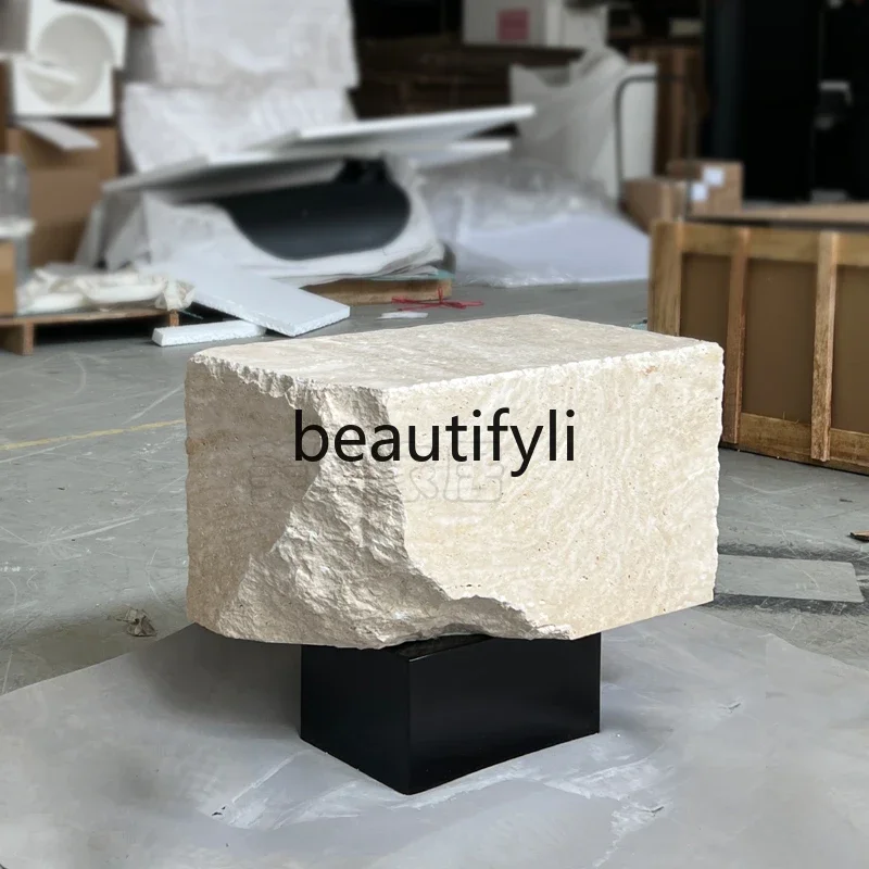 

smt1 Nordic cave stone edge few light luxury high-end sense solid wood medium and ancient style living room creative sofa corner