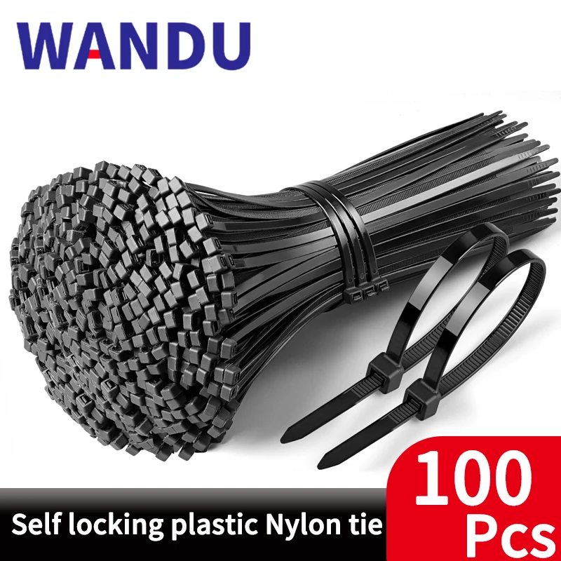 

100 PCS Self-locking Plastic Nylon Tie Black Fastening Strap Cable-Tie-Set Cable Zip Tie Fastening Ring Zip Wraps Strap Tie