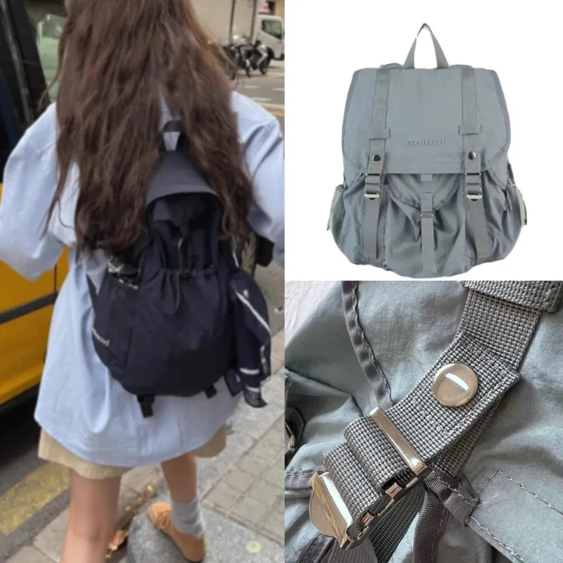 Smooth Backpack 2024 Women\'s Knapsack Fashion Korean Lightweight Simple Mist Blue Black Nylon Unisex Large Capacity Backpack New