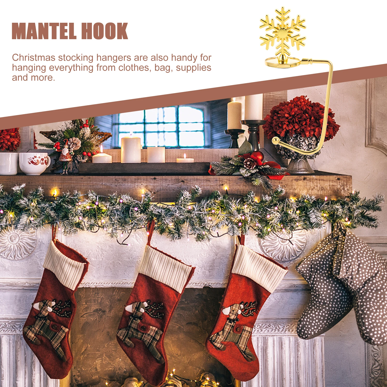 

4pcs Christmas Fireplace Mantel Hangers Metal Gift Ornament Wall Hanging Holder For Home Hotel Bar Decoration Reusable Xmas
