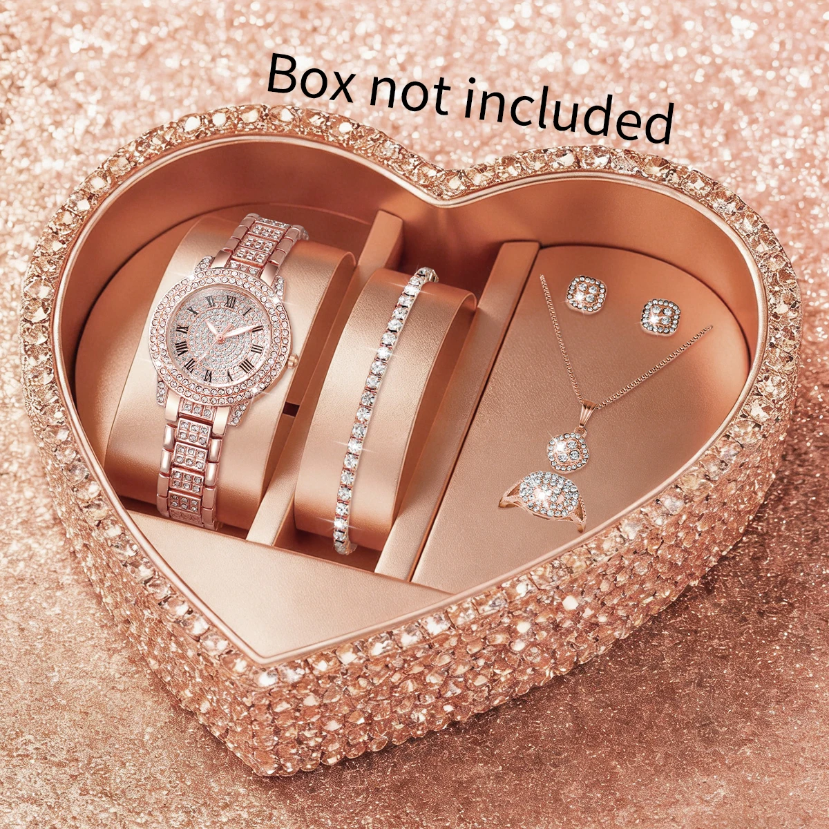 

6PCS Elegant Rhinestone Roma Dial Women Watches Jewelry Set Ladies Alloy Strap Watch Reloj Mujer Girls Clock Gift (Without Box)