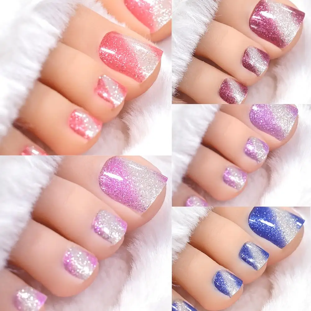 22 Tips Shine Glitter Toenail Stickers Gradient Full Manicure Cover Stickers, Achieve ﻿ Toe Decoration Summer Easy Art Foot H7K8