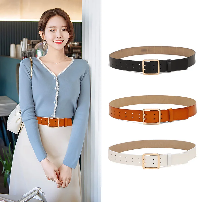 

Luxury Designer Belt for Women Genuine Leather Waistband High Quality Female Fashion Belt for Dress Pinhole Metal Belt Buckle