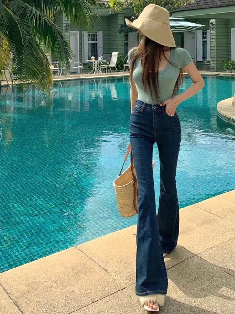 Flare Jeans Women Solid Slim Sexy Basics Korean Style Leisure All-match Daily Charming Elegant Vintage Popular Spring Ladies Ins