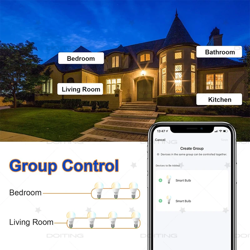 Lampadina LED Smart WIFI E27 Tuya Smart Life APP Il controllo funziona con Alexa Google 220V Dimmerabile Luce bianca calda CCT 2700-6500K