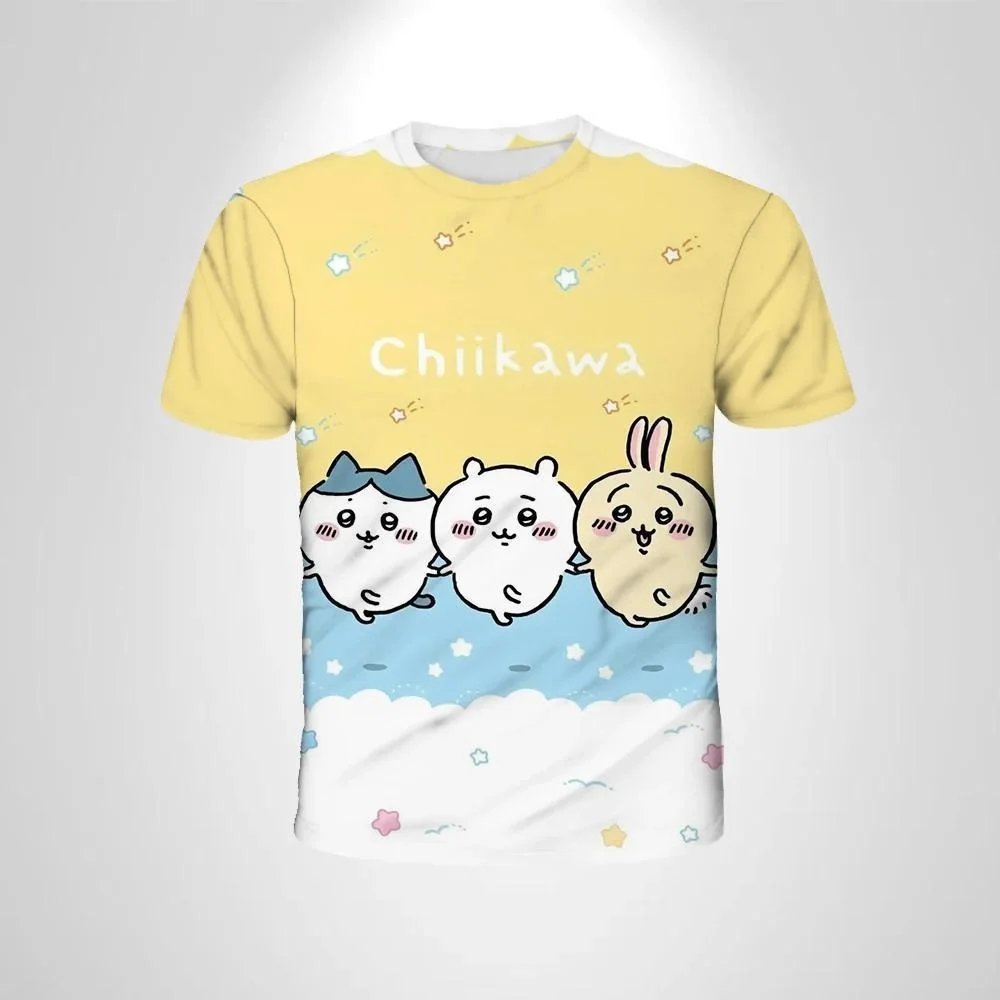 Chiikawa Is All Here! Adult Couple Soft Cute Cartoon 3D Print T-shirts Sports Leisure Breathable Short Sleeves FamilyMatching