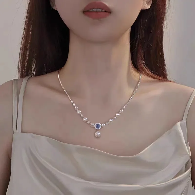 

Pearl Necklace Women'S Jewelry Aquamarine Clavicle Chain Hot Selling Accessories Gift