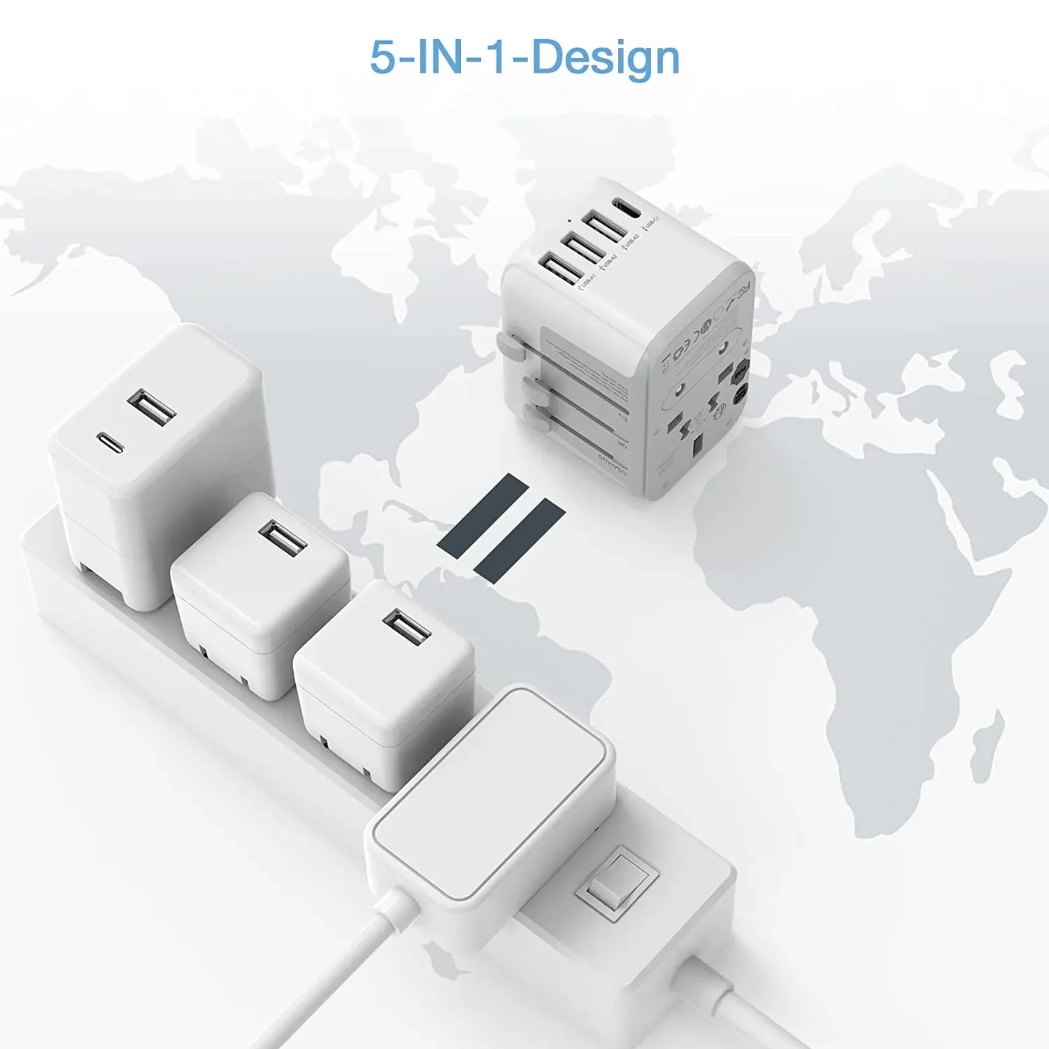 Adaptador de viagem universal TESSAN com porta USB e tipo C, adaptador de alimentação mundial UE / Reino Unido / EUA / AUS Plug para viagens