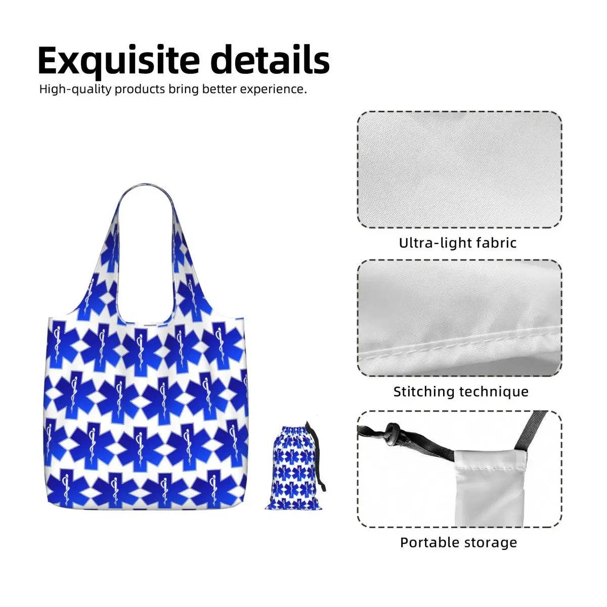 EMS EMT Paramedic Star Of Life Shopping Tote Bag Canvas Large Capacity Shoulder Bags Shopper Grocery Handbag for Women view 4