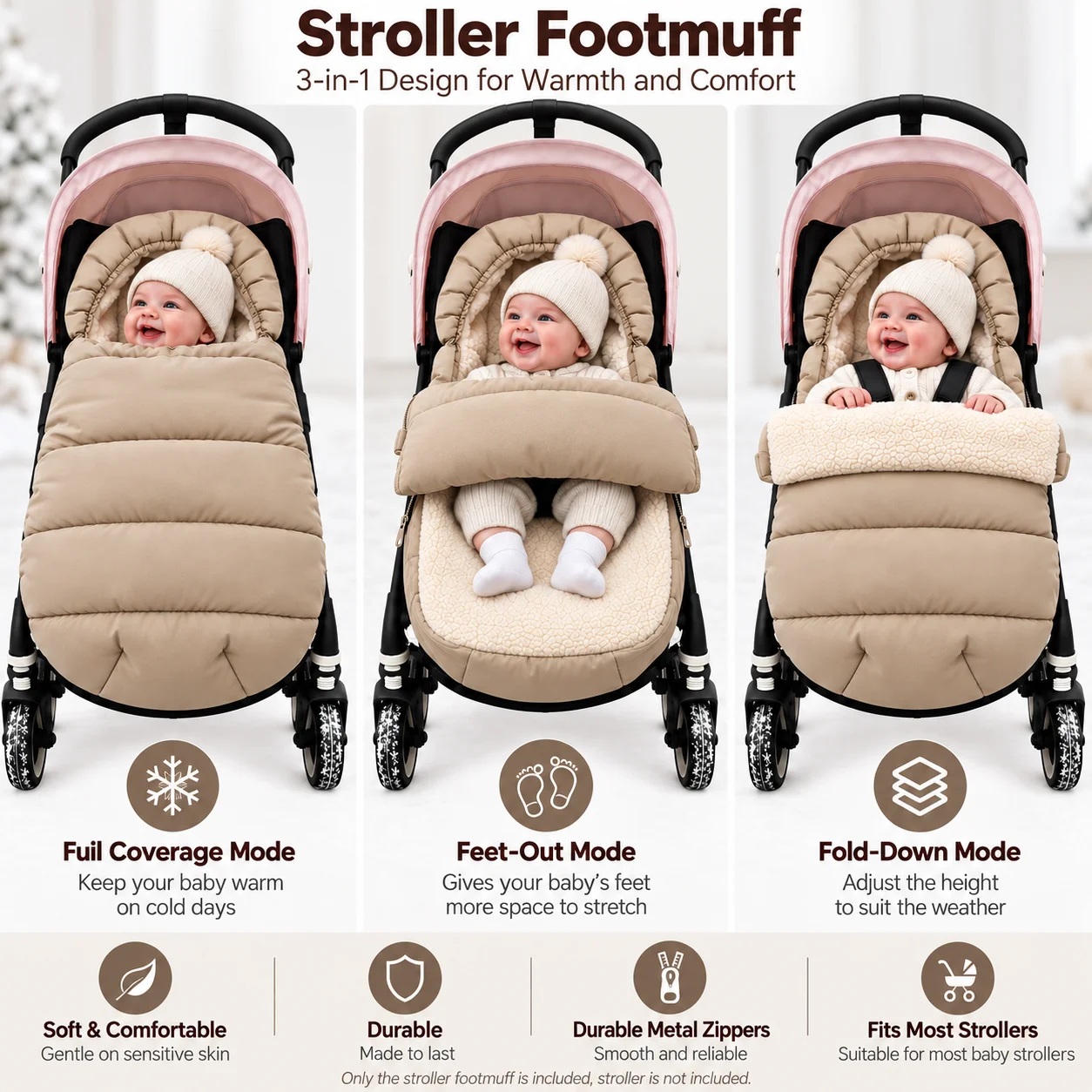 Winter Baby Stroller Footmuff Thickened Warm Faux Sherpa Lined Universal Pram Cover for Newborn Infant Toddler Christmas Gift