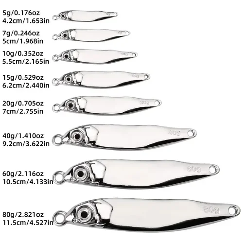 Imagen 2 del producto Cebo de plantilla de Metal, 10g, 15g, 20g, 40g, 60g, 80g, señuelo de pesca Artificial que se hunde, cebo de Jigging de fundición lejana, cuchara Spinnerbait, 1 ud.