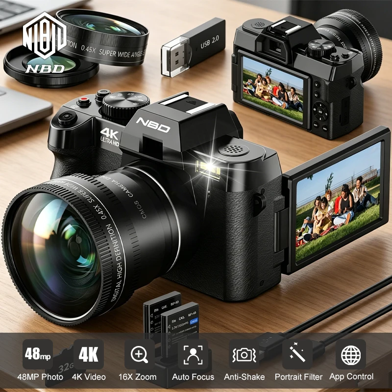 

4K&48MP Digital Camera Vlogging Camera NBD S100F WiFi Autofocus Flip Screen Compact Camera 16X Zoom Portable Travel Camera for Beginners YouTube Pink Gift