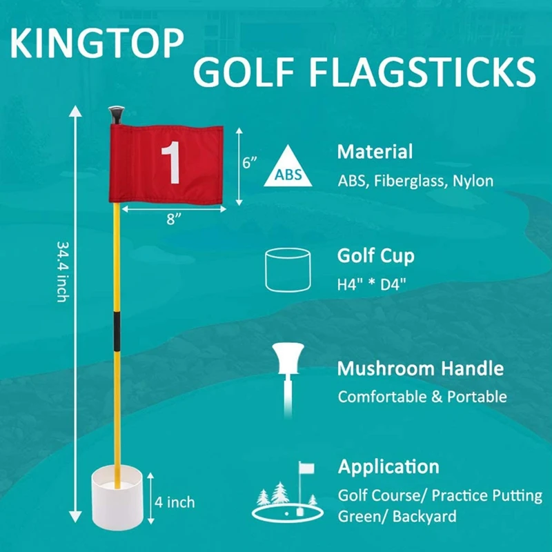 Golf Flagsticks Mini, Putting Green Flag For Yard Golf Pin Flags Hole Cup Set, Fiberglass Portable 2-Section Design