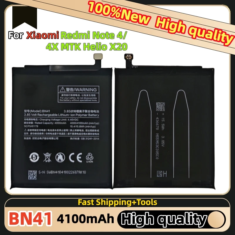 100% New High Quality BN41 4100mAh Battery For Xiaomi Redmi Note 4 / X4 Replace Phone Batteries Fast Shipping+Tools