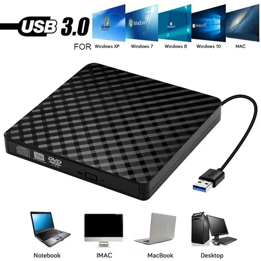 USB 3.0 Slim External DVD RW CD Writer Drive Burner Reader Player High-speed Data Transfer recorder For Laptop PC Desktop iMacs