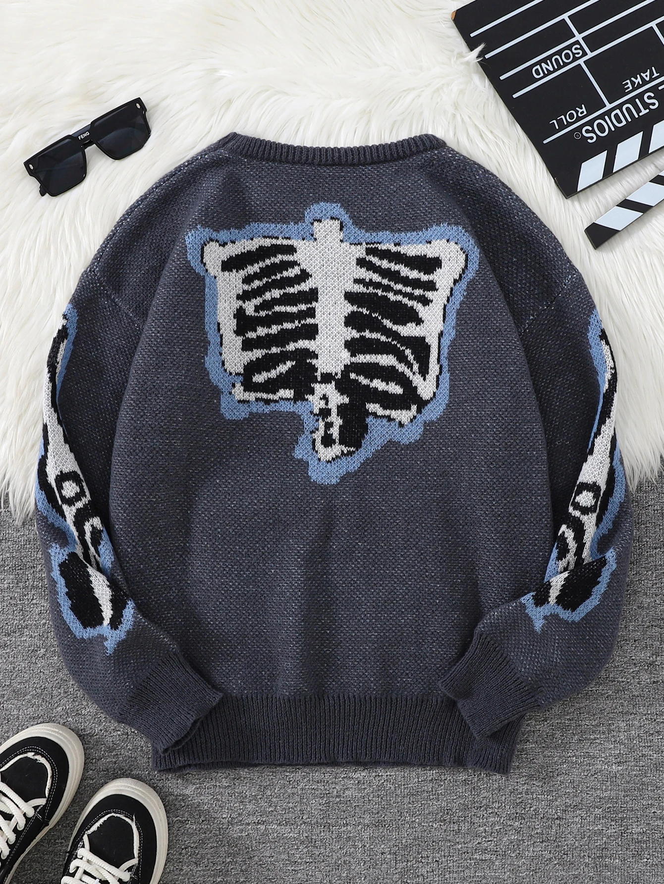 Herbst- und Winter-Pullover mit niedlichem Hundemotiv, doppelseitigem Jacquardmuster, lässiger Rundhals-Strickpullover für Herren, geeignet für den täglichen Gebrauch, Unisex-Oberbekleidung. – Detail 10