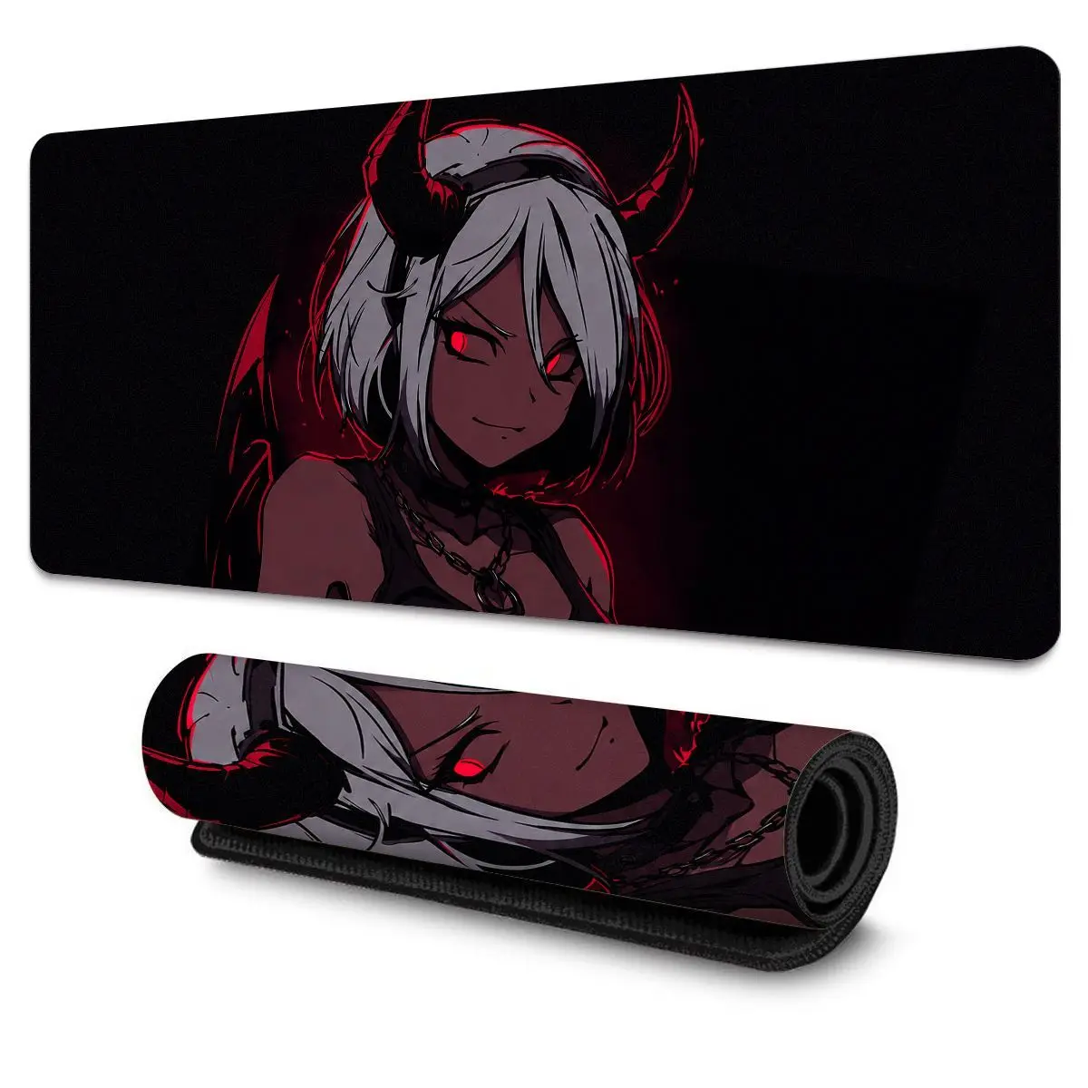 Dark Anime Demon Girl Mouse Pad,Non-Slip Rubber Base, Stitched Locked Edges,Thick Anti-Curl Keyboard Mat For Laptop Gamer