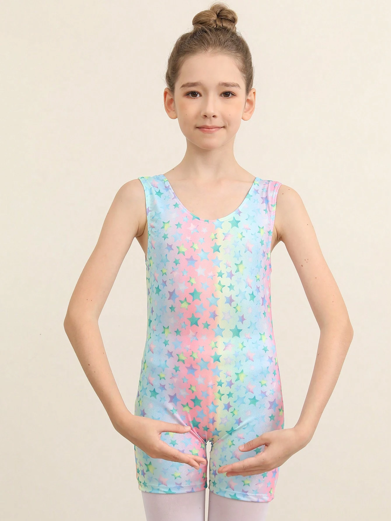 

Girls Sleeveless Ballet Leotards Gymnastics Bright Color printing Body Suits for team basic training