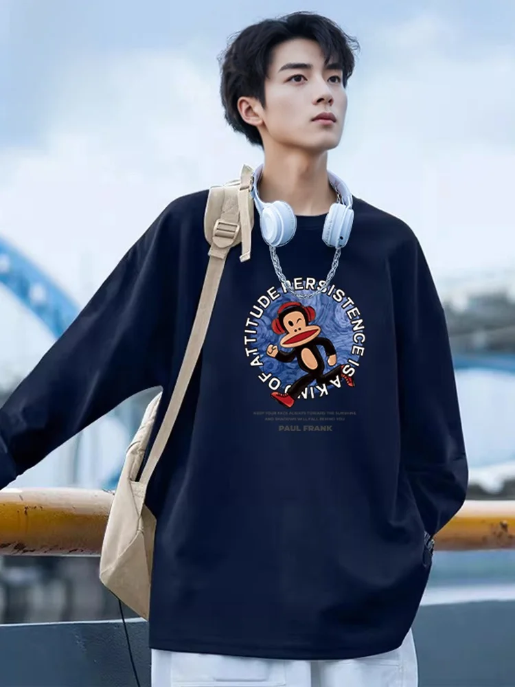 

Мужская футболка из чистого хлопка с длинным рукавом, весна 2026, базовый слой, нижнее белье, повседневная одежда, дышащая, с принтом