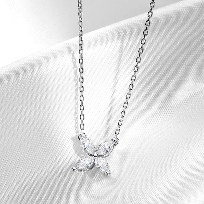 Smyoue Rhodium Plated 1.2cttw Marquise Cut Moissanite Necklace for Women Wedding Birthday Gift Sterling Silver 925 Pendant GRA