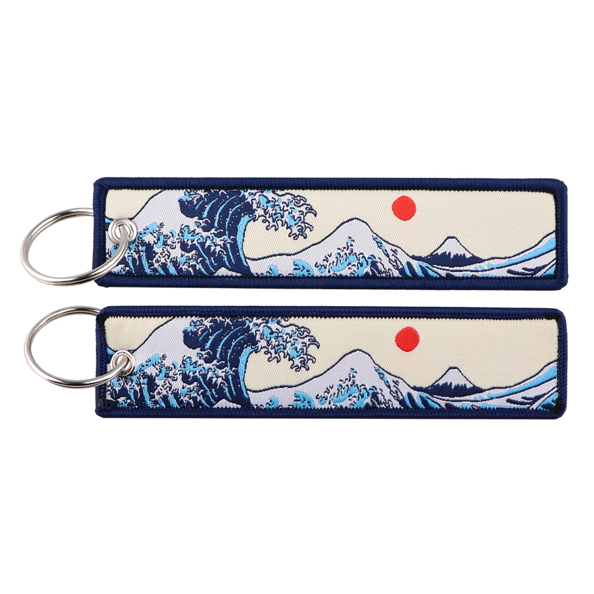 Japanese Waves Art Drawing Embroidery Key Fobs Backpack Key Tags Motorcycles Keychain Keyrings Cosplay Accessories Gift