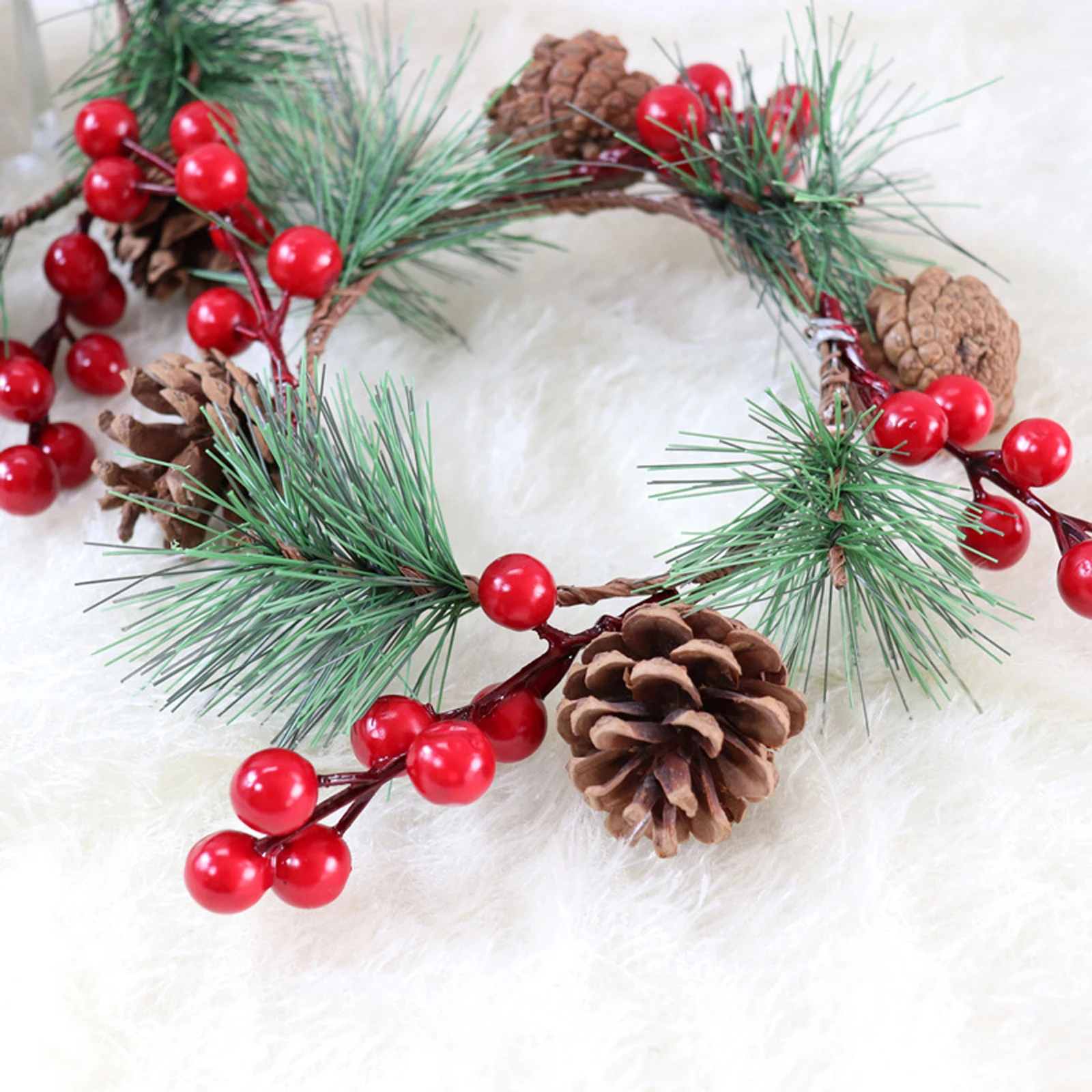 Candle Ring Christmas Red Faux Berry Holiday Home Table Decor Small Wreath