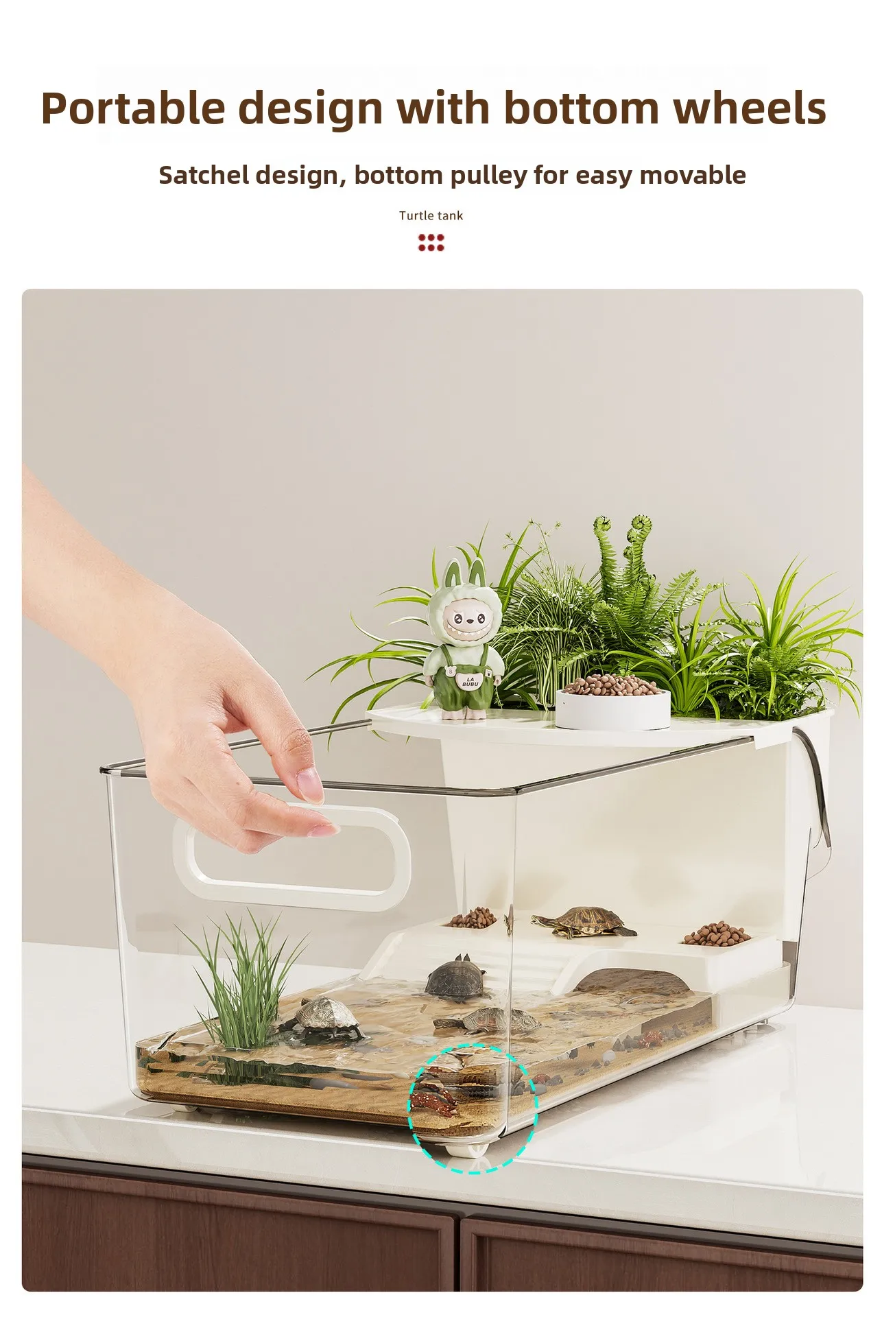 Turtle Tank with Basking Area, Transparent Reptile Terrarium Habitat for Pet Turtles, Hermit Crabs, Tortoise Adoption - view 5