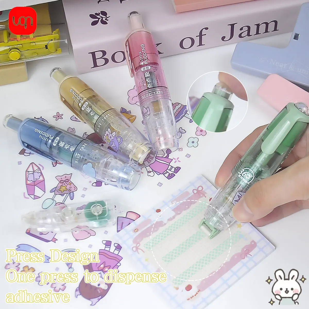 Double Sided 360 Rotatable Glue Roller 5m Refillable Dots Adhesive Tape Pen for Photo Album Scrapbooking Gift Wrapping