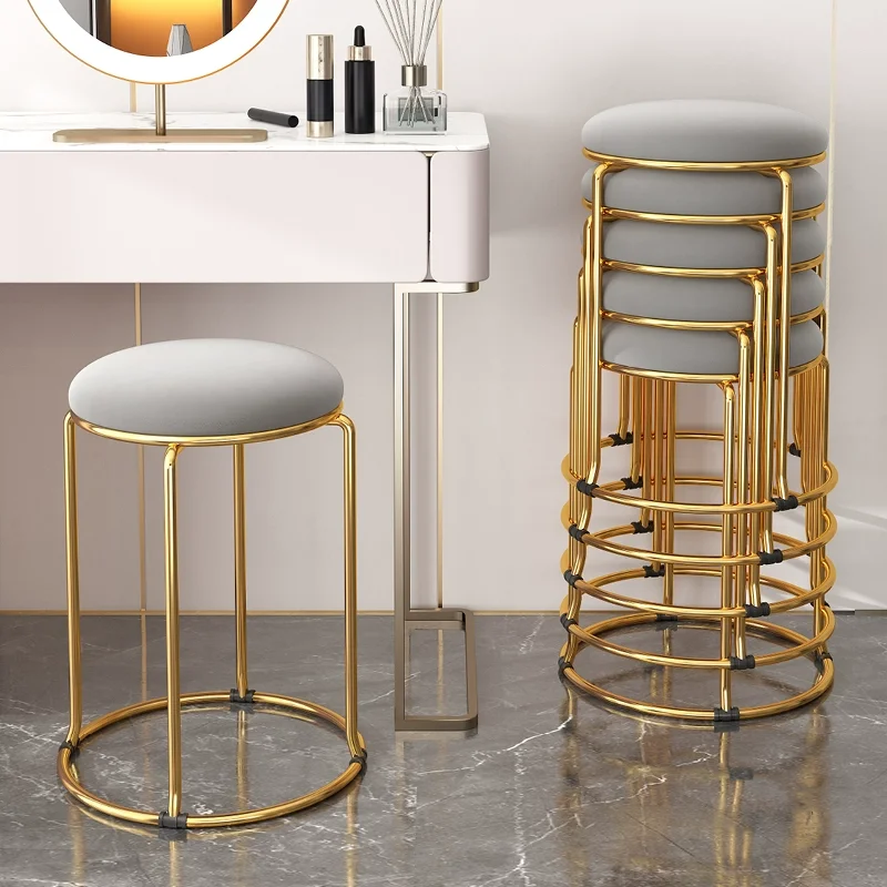 

Light Luxury Stool Household Chair Can Be Stacked Round Stool Network Red Table Chair Modern Simple Round Stool Dining Chair
