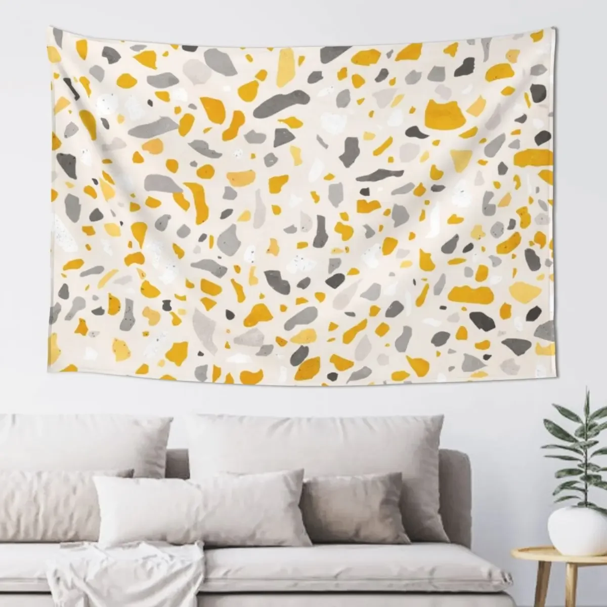 Terrazzo memphis vintage mustard yellow white gray beige Tapestry Hanging Wall Decorations For Your Bedroom Tapestry