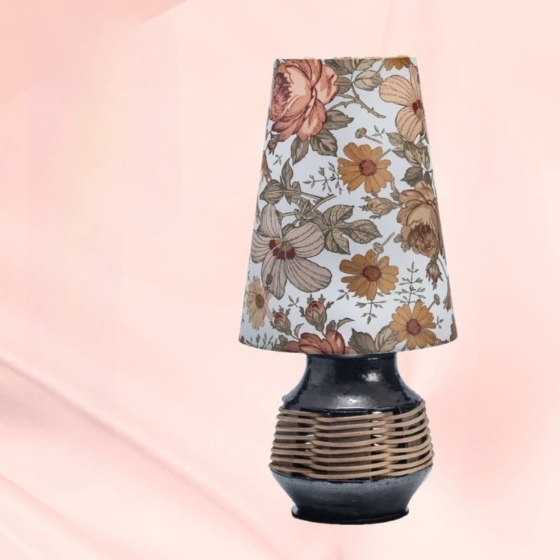 Ceramic Bamboo Wood Splicing Floor Lamps Study Simple Household Decoration Fabric Art Floral Print Retro LED Desk Table Lights