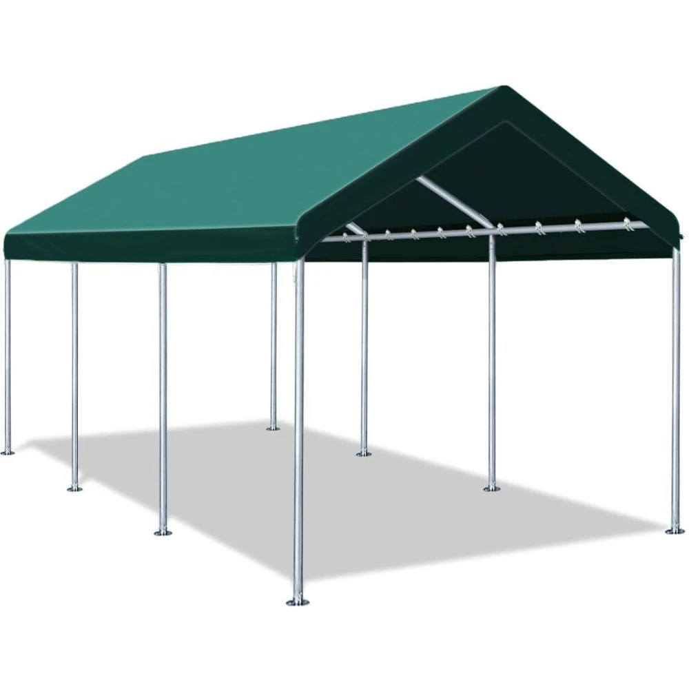 10x20 ft Heavy Duty Carport Potable Car Canopy Garage Party Tent Boat Shelter, Adjustable Height from 9.5 ft to 11 ft, Green