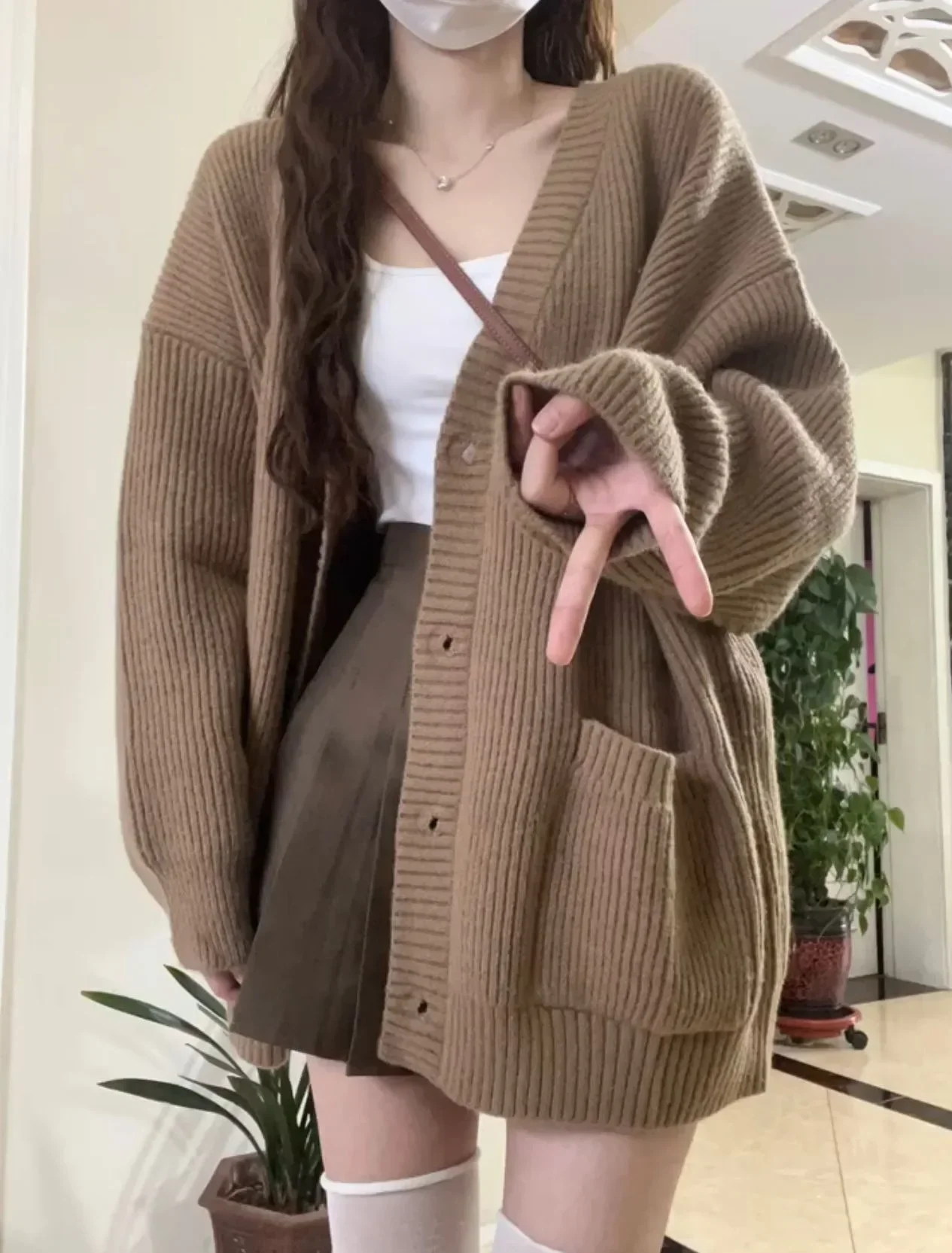 Korean V-neck Lazy Cardigan Winter Clothes Women Solid Single Breasted Coat Knitted Cardigan Oversized Thick Sweaters for Women