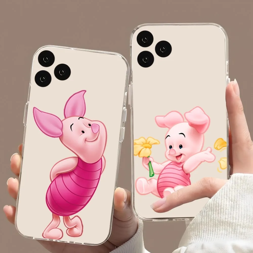 

MINISO Piglet Cute Phone Case For iPhone 11 12 13 14 15 Pro XS Mini Max X 8 Plus XR Transparent Cover