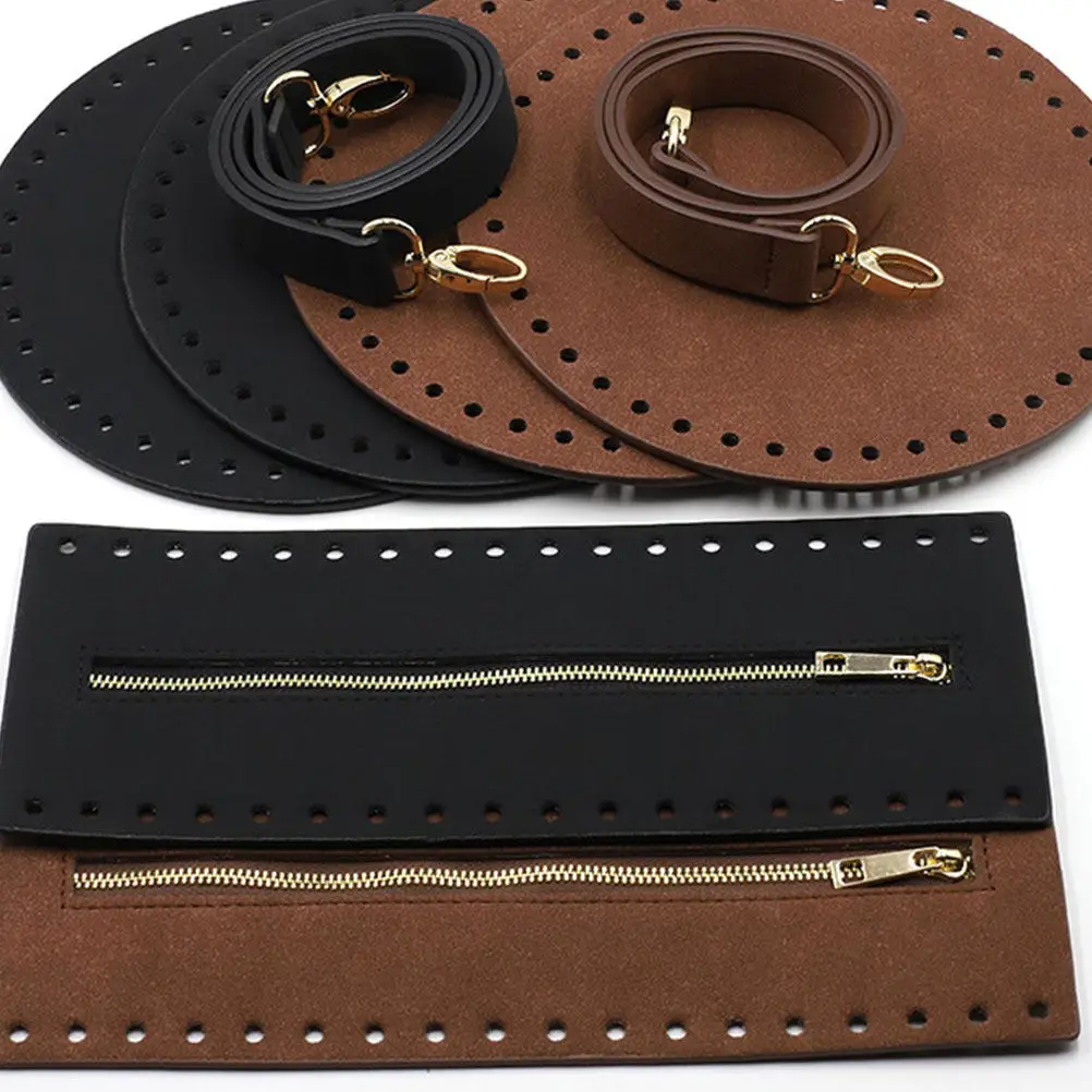 

1Set DIY Bag Accessories Kit Yarn Hook Shoulder Strap PU Bottom Zipper Cover Handmade Backpack Sewing Supplies Black