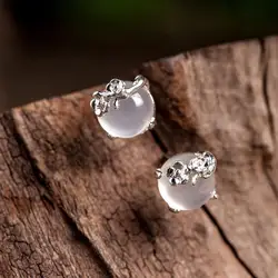 New original design silver inlaid moonlight white chalcedony plum blossom earrings for friends anniversary gifts