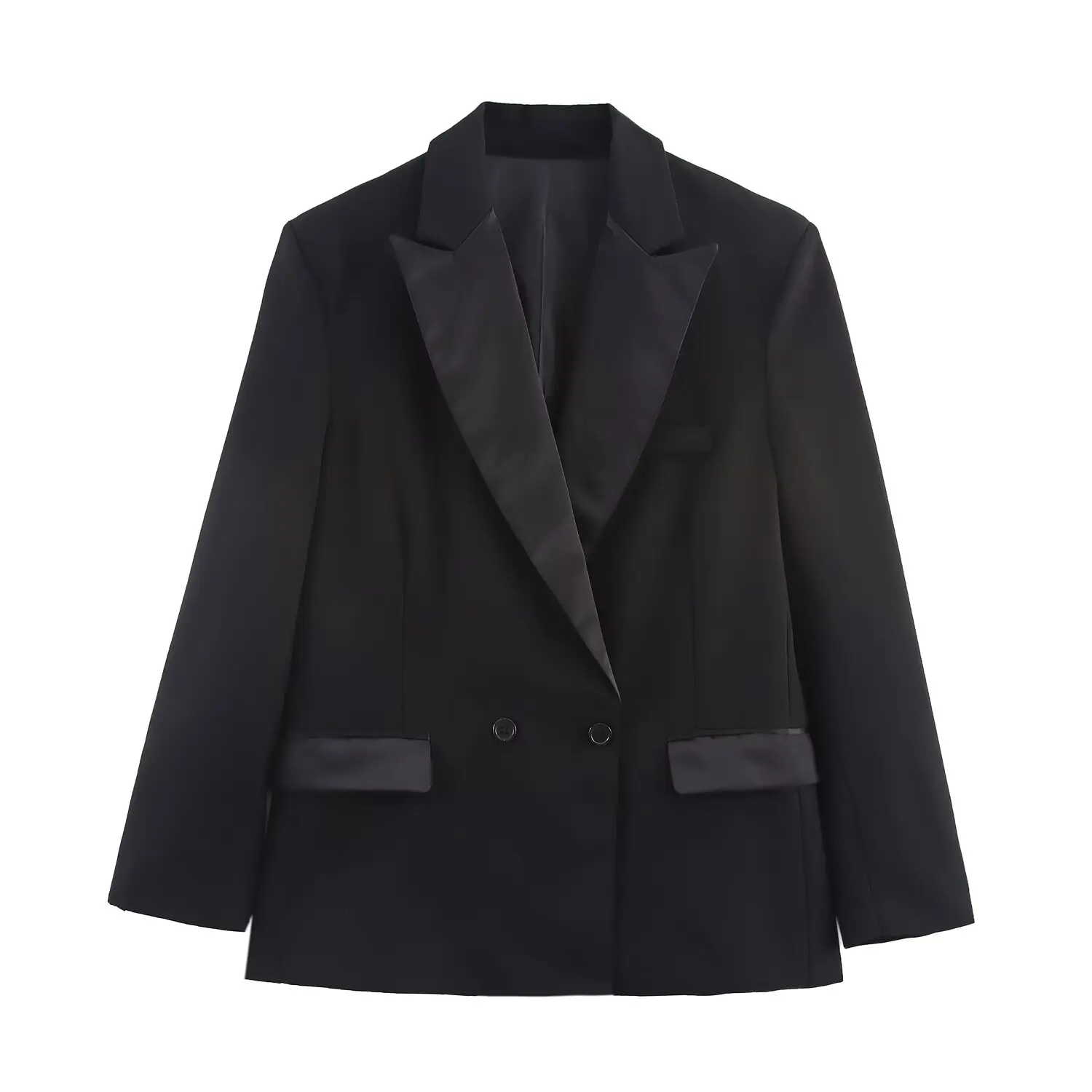 

Elegant Blazer Coat Women Fashion Satin Patchwork Oversized Suit Jacket 2025 New Autumn Office Lady Black Casual Loose Outerwear