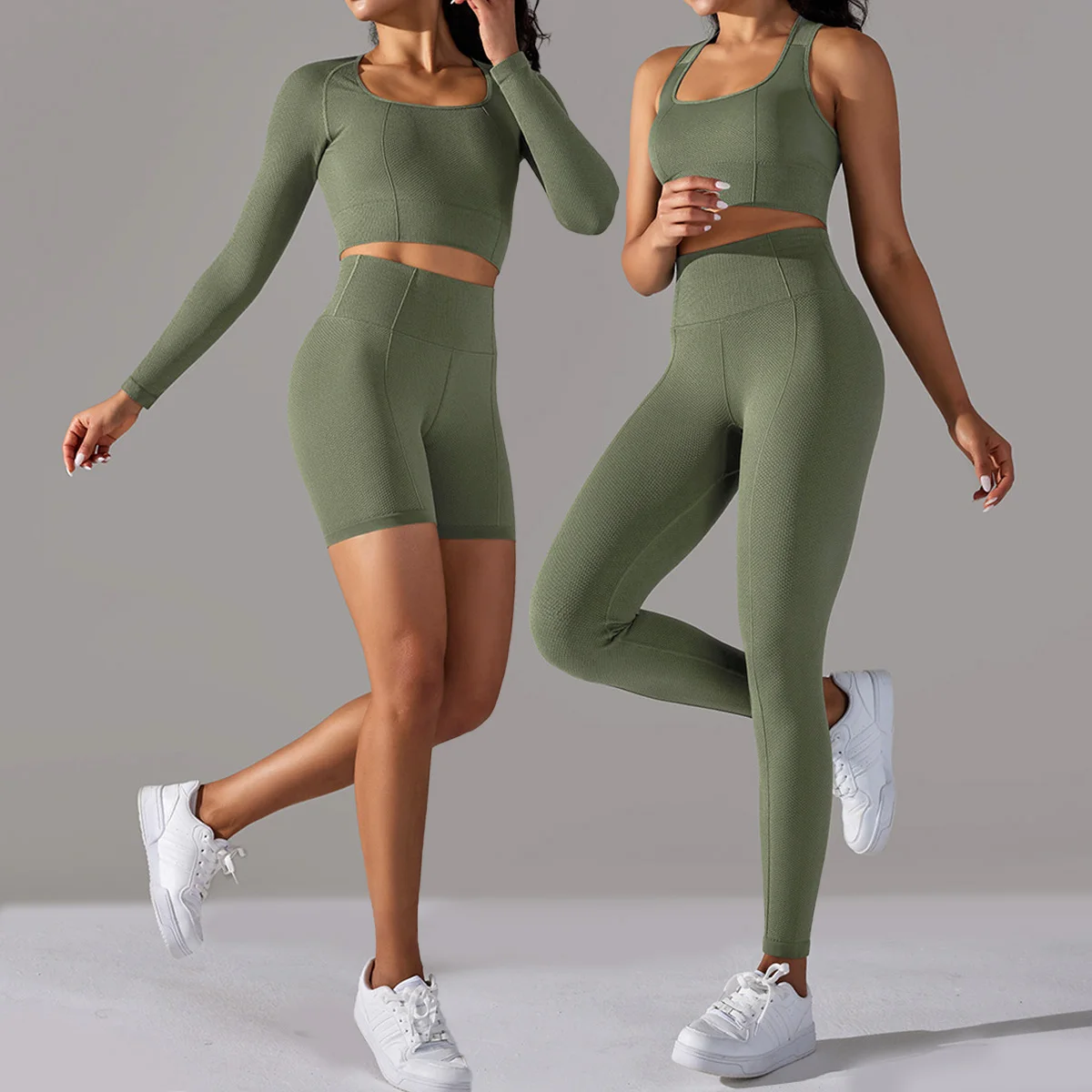 Women Yoga Suit Free combination Gym Tracksuit Running shorts Workout Long Sleeve Crop Top Sports Bras Yoga Leggings Clothing
